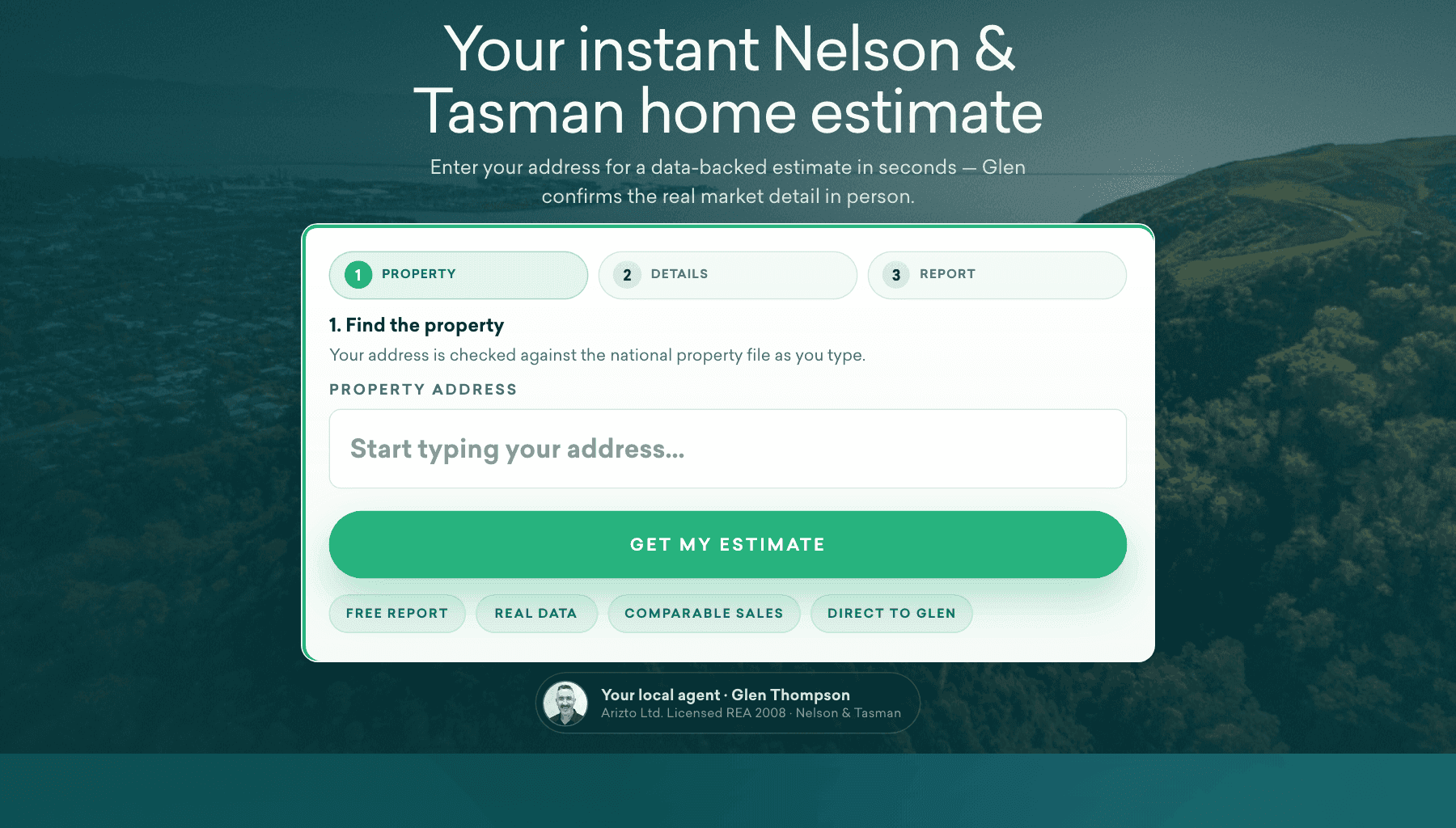 The appraisal funnel on Glen Thompson's live agent page