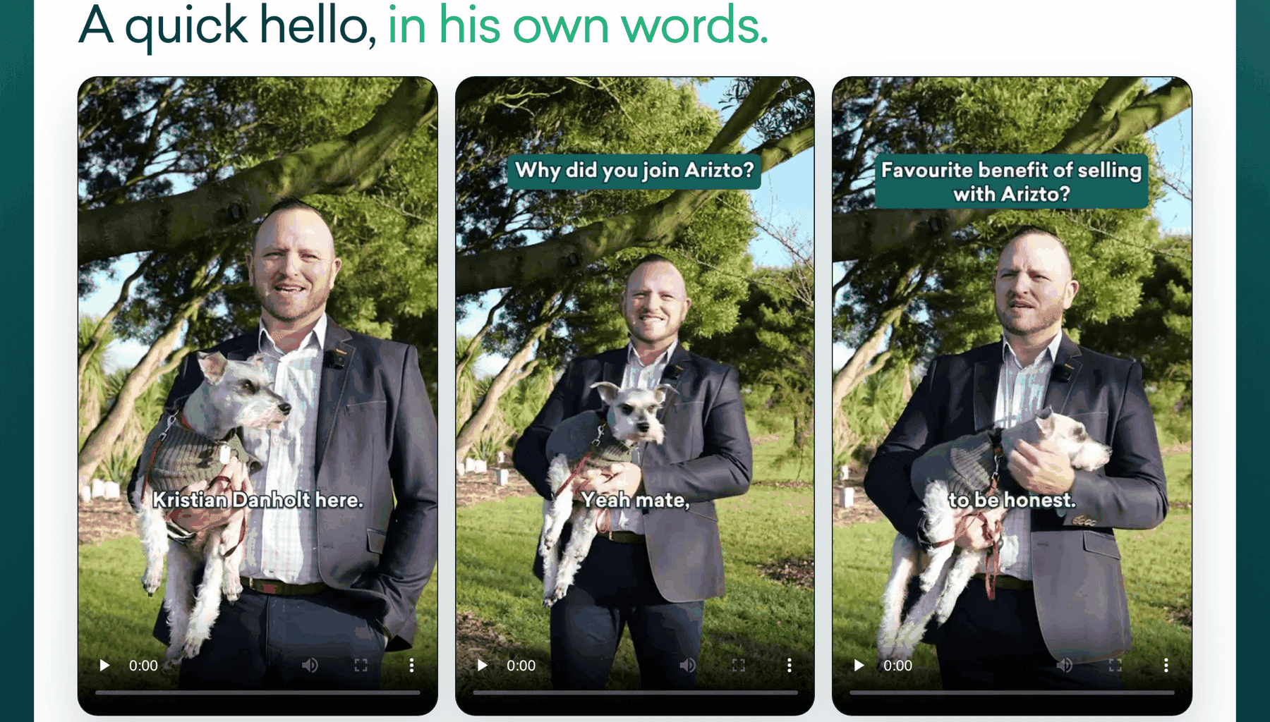The intro video row on Kristian Danholt's live agent page